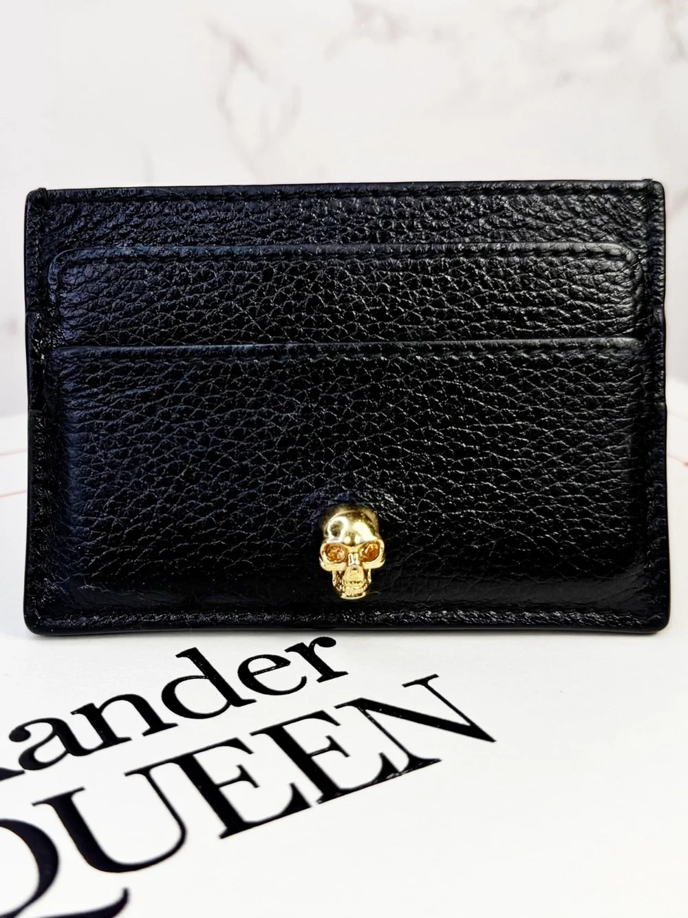 Alexander McQueen Black Leather Crystal Skull CardHolder
